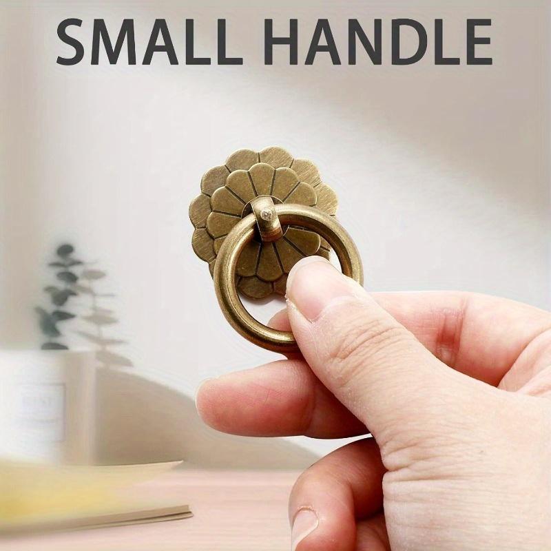4Pcs Antique Brass Matte Metal Ring Pulls, Vintage Cabinet Knobs Handles for Drawer Closet Cupboard, Small Metal Ring Style Drawer Pulls