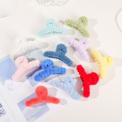 Winter Plush Square Hair Claw Acrylic Korean Elegant Ponytail Hairpin Faux Fur Shark Clip Barrettes Hair Crab Accessories