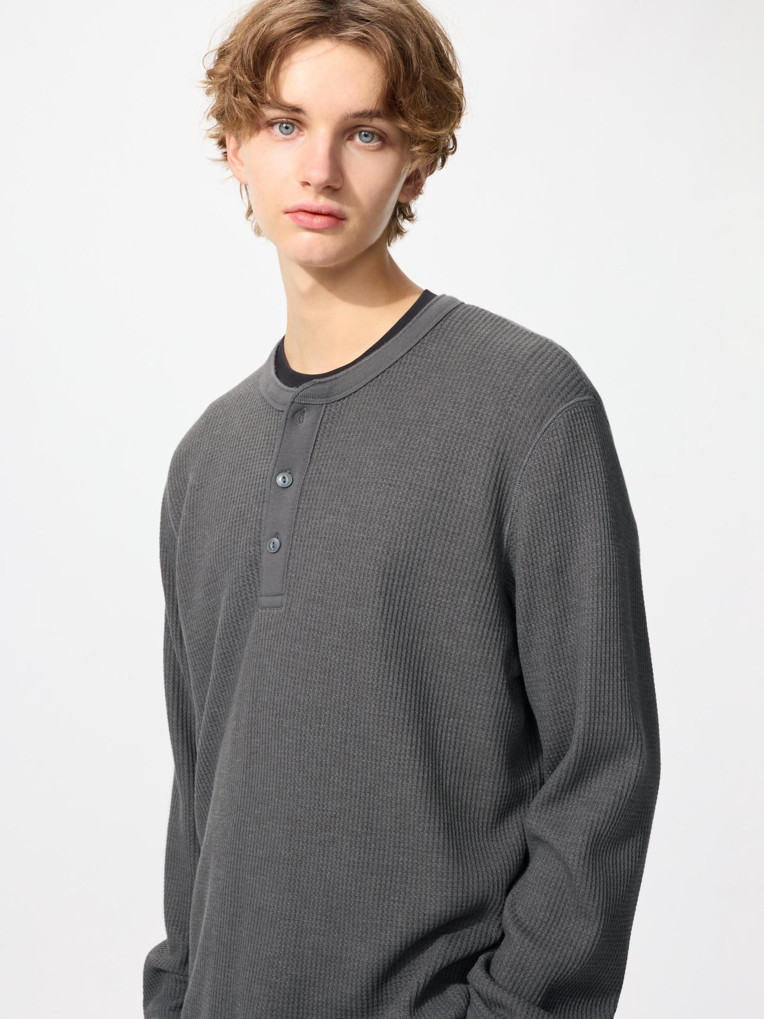 

Футболка Uniqlo Japan с вафельным воротником и длинным рукавом 07 GRAY/XL
