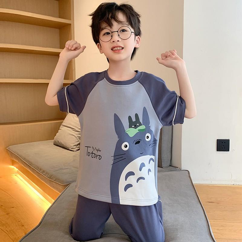 Cotton Short Sleeve Pajama Set Boys Lightweight Sleepwear Cartoon Print Kids Home Wear