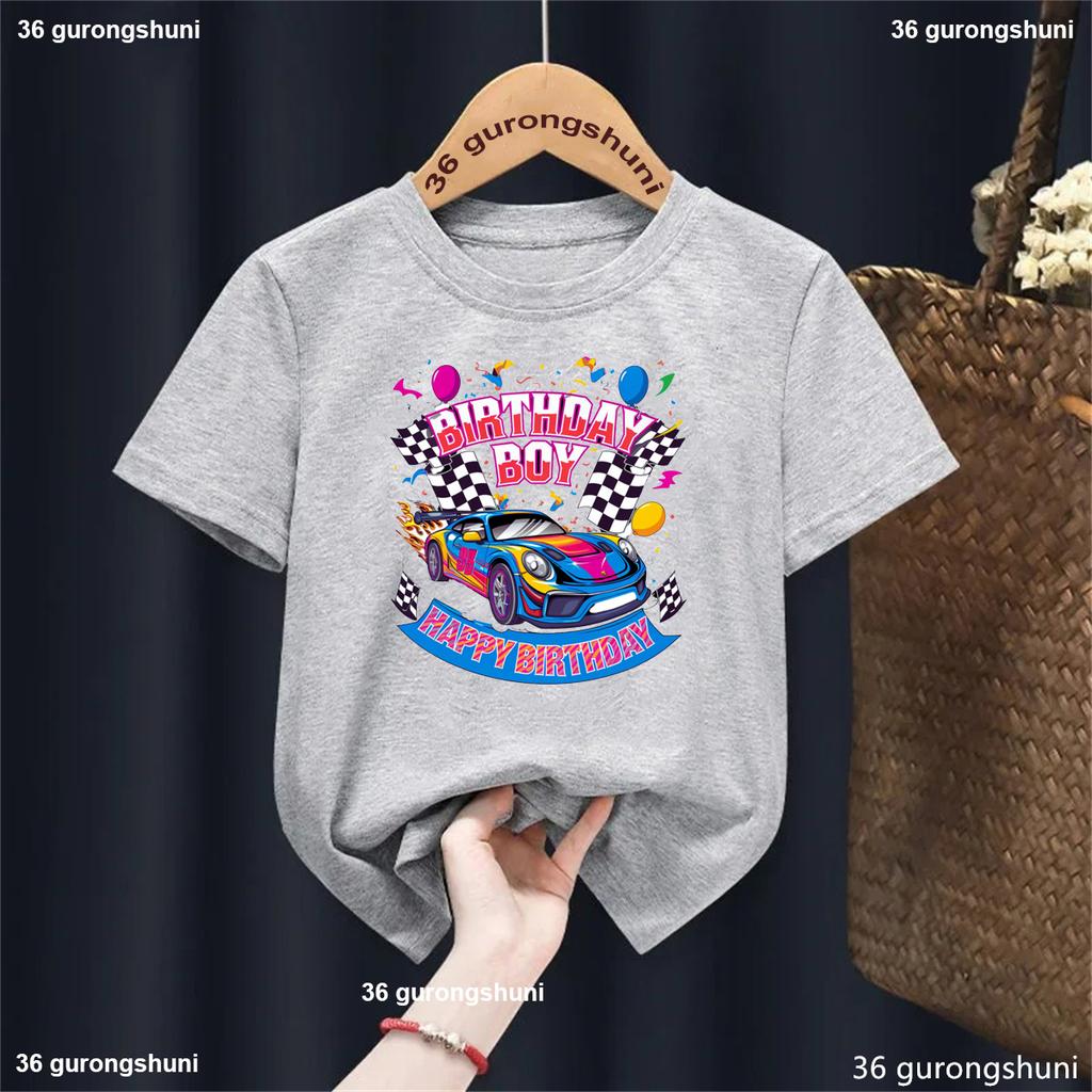 Cartoon New Boy T-Shirt Cool Car Birthday Pattern Print Kids T Shirt Birthday Gift Clothing Tshirt Car Boys Short Sleeved Tops