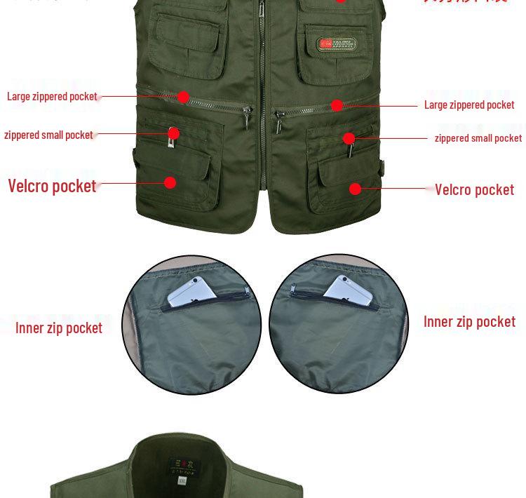 Vestă de pescuit de exterior pentru bărbați, respirabilă, cu buzunare multiple, pentru primăvară/toamnă