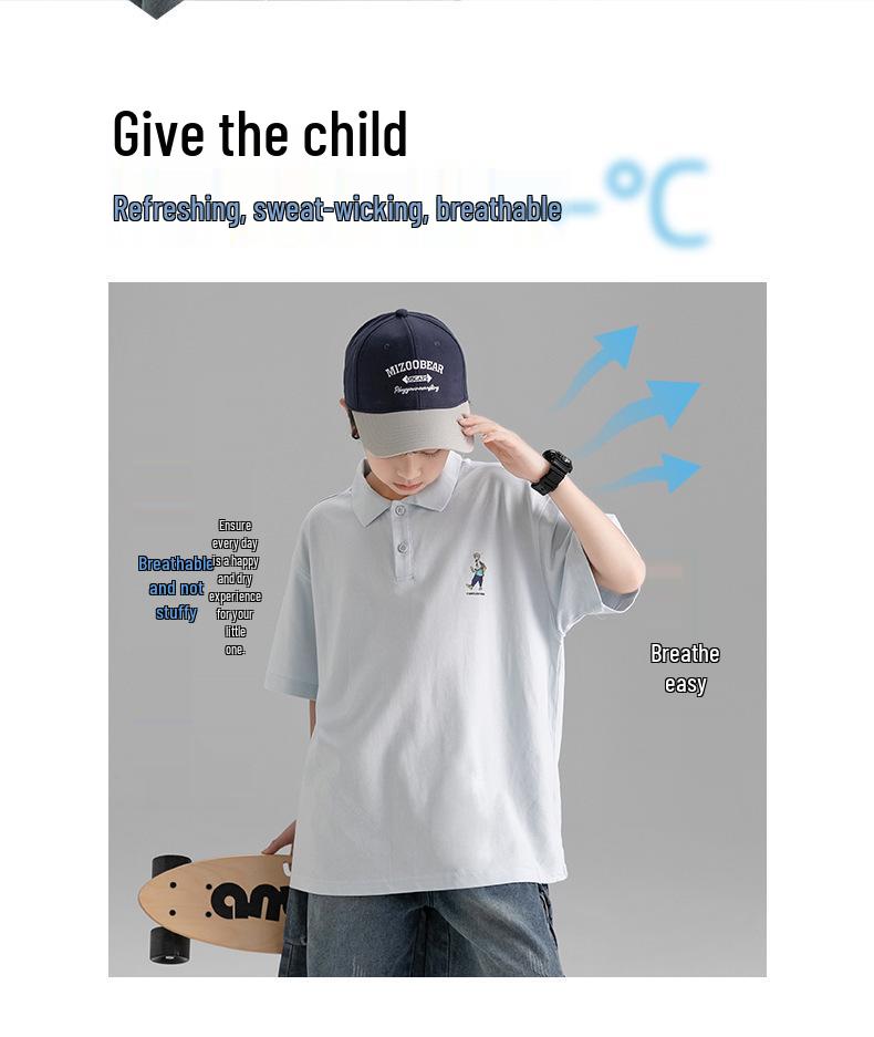 Boys' Korean Style Summer Polo T-shirt - Casual, Trendy, Loose Fit