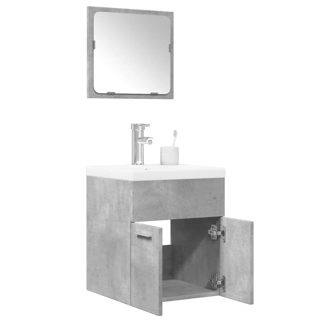 3 Piece Bathroom Furniture Set Concrete Grey Particleboard