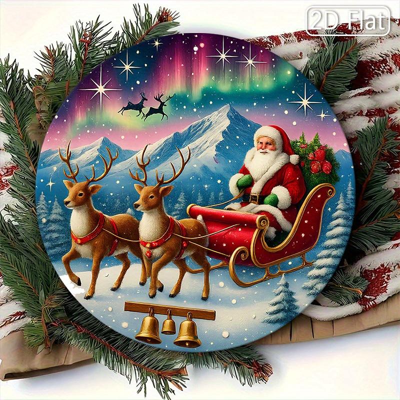 Vintage Christmas D Relief Art High Definition Metal Wall Art Set of Retro Round Iron Sheet Decor Includes Santa Truck Sno