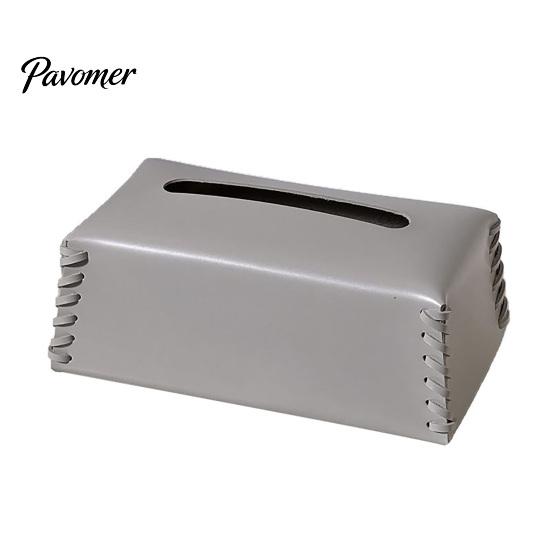 Nordic Style Tissue Box PU Leather Holder, with Hand-stitched Edges Design, Modern Smooth Paper Extraction Case for Home Office Decorative Holder