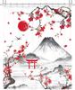 Japanese Shower Curtain Fuji Mountain Cherry Blossom Asian Anime Theme Burgundy Sun Koi Watercolor Floral Spring Cool Fabric
