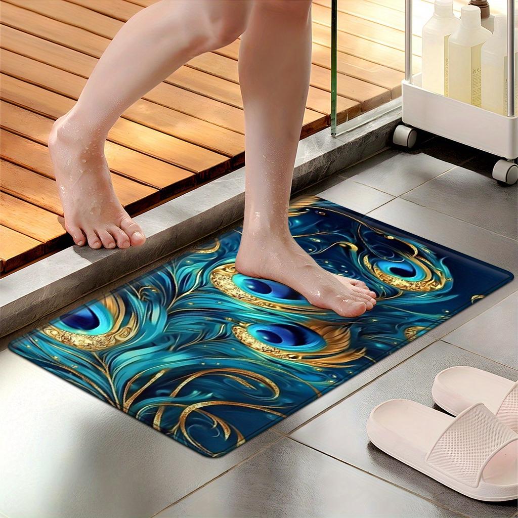 1Pcs Anti Fatigue Kitchen Rugs PeaRooster feathers Print Waterproof Non-Slip Thick Cushioned Kitchen Mat Heavy Duty Comfort Standing Mat for Kitchen