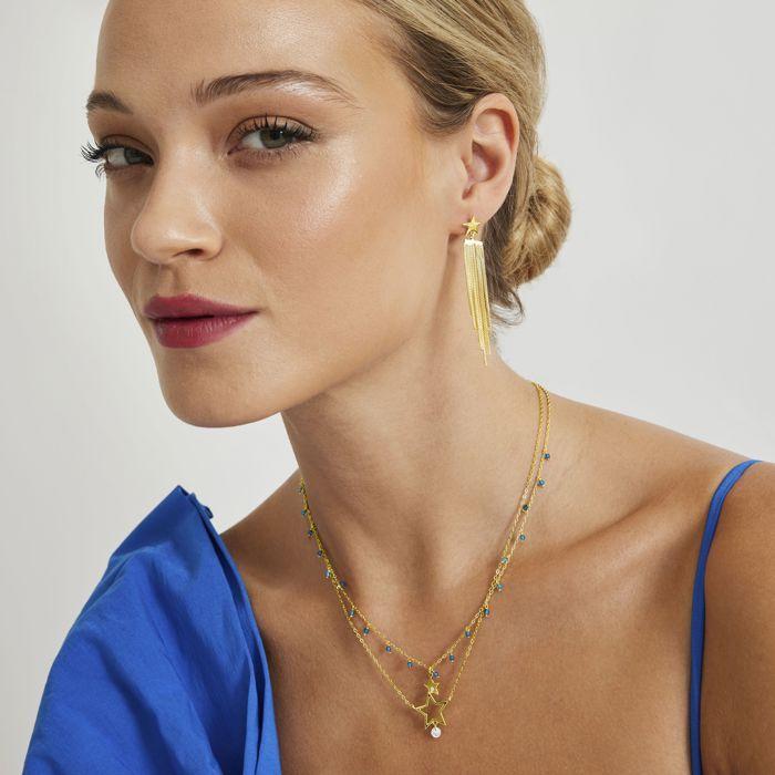 Collier - LUXENTER - Zysuo - Argent 925 - Or jaune 18K - Cristal bleu foncé