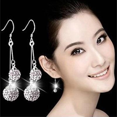 Elegant Earrings for Women Tassel Long Silver-Plated Earrings Water Drop Ear Hanging Accessories Rhinestone Ball Earrings