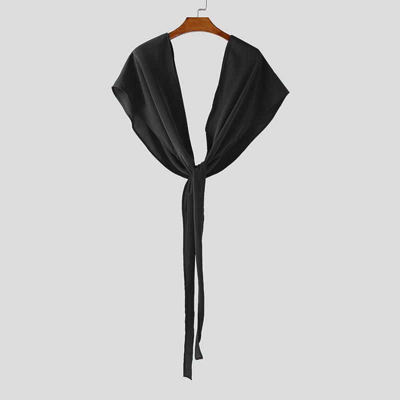 

INCERUN Летняя мужская футболка с глубоким вырезом, без рукавов, с завязками, шаль 4XL чёрный