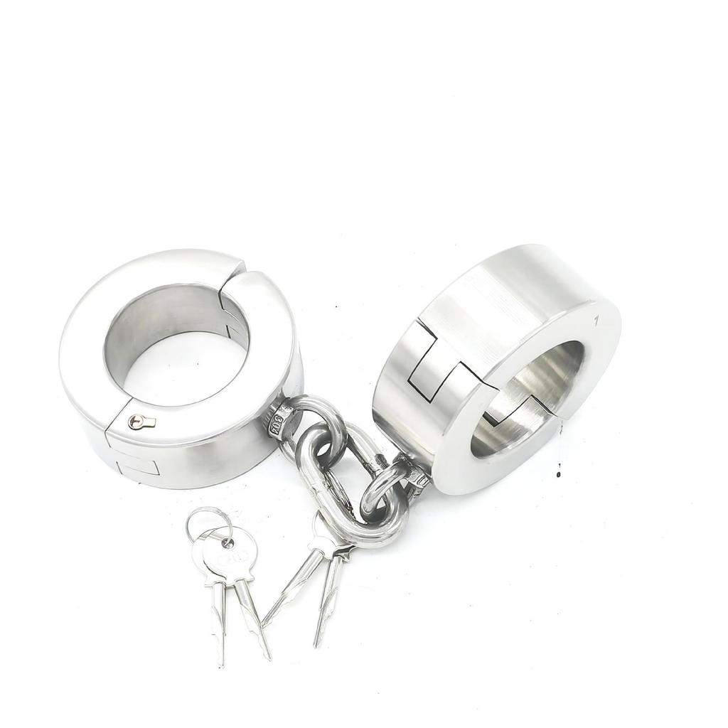 Stainless Steel Extra Heavy Locking Handcuffs, Foot Cuffs & Collar Set for Adult Use
