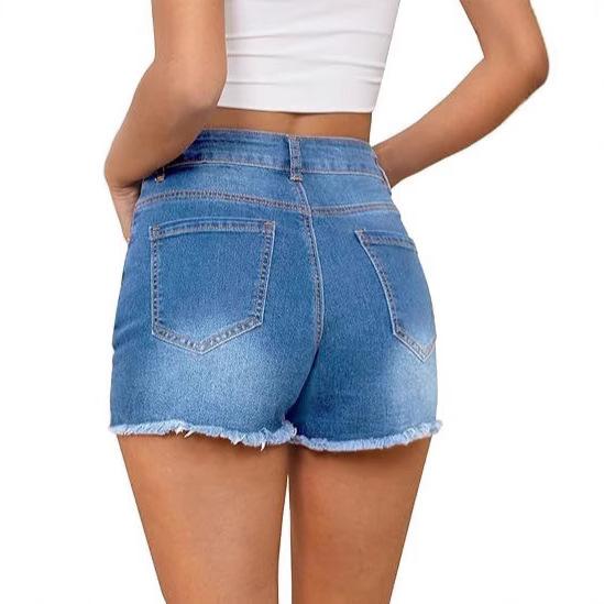 Damen zerrissene Jeansshorts hohe Taille ausgefranster roher Saum Stretch distressed Jean Shorts Sommer lässige Unterteile