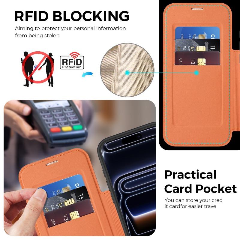 Wireless Charging Flip Case For iPhone 17Air 17 Promax 16 Plus 15 Pro Max 14 Pro 13 12 Leather Case Cards Slots Kickstand Cover