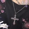 Colorful Crystal Cross Pendant Necklace: Gothic Bohemian Holiday Jewelry for Women