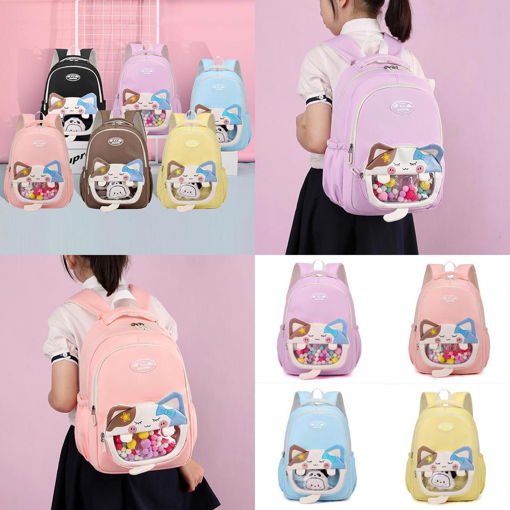 Large Capacity Cartoon Backpack With Transparent Window Perfect For Kids School Use
