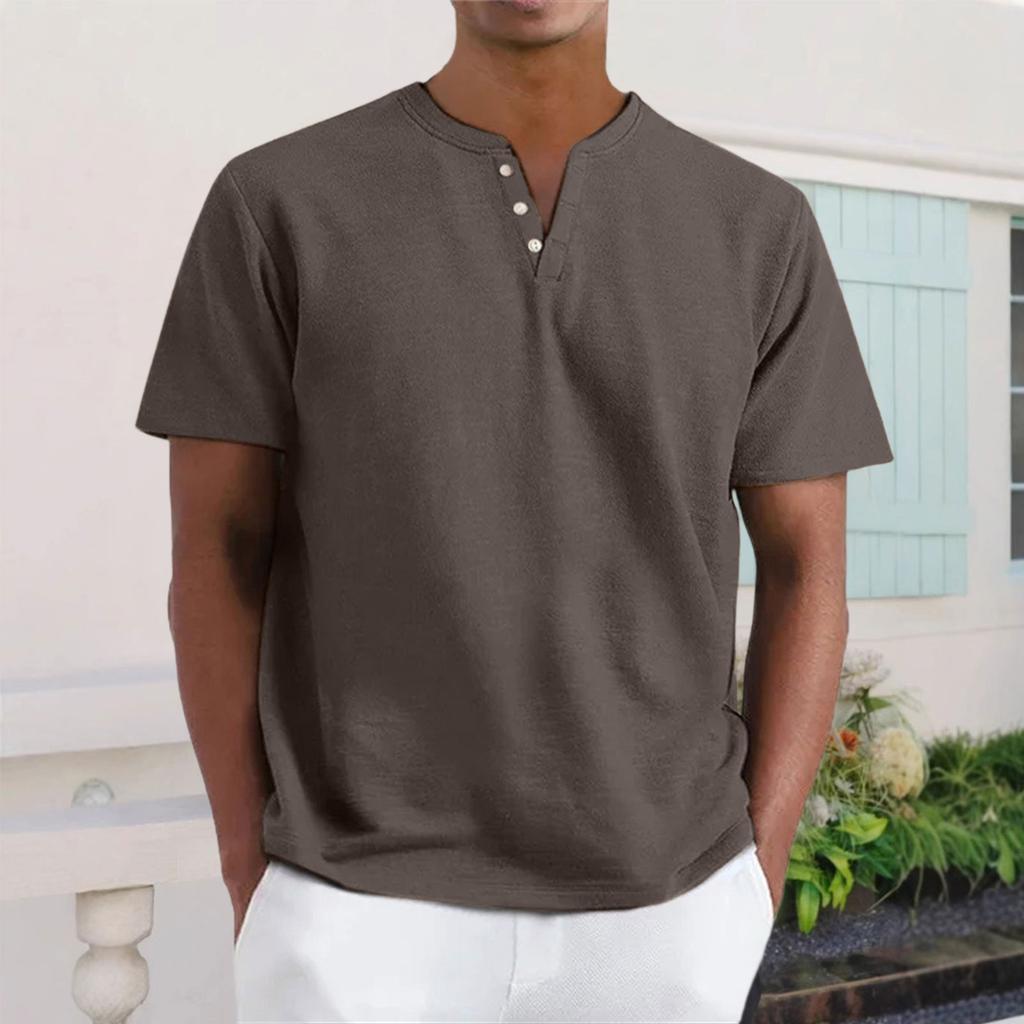 Herren Henley Kurzarm T-Shirt Klassische Passform Leichter Pullover Baumwolle Weiches Strickoberteil für den Alltag