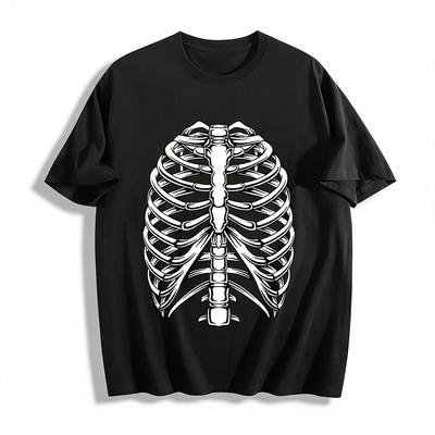 Gothic Skeleton Rib Cage Print Cool Trendy Short Sleeve T-Shirt Pure Cotton T-shirt