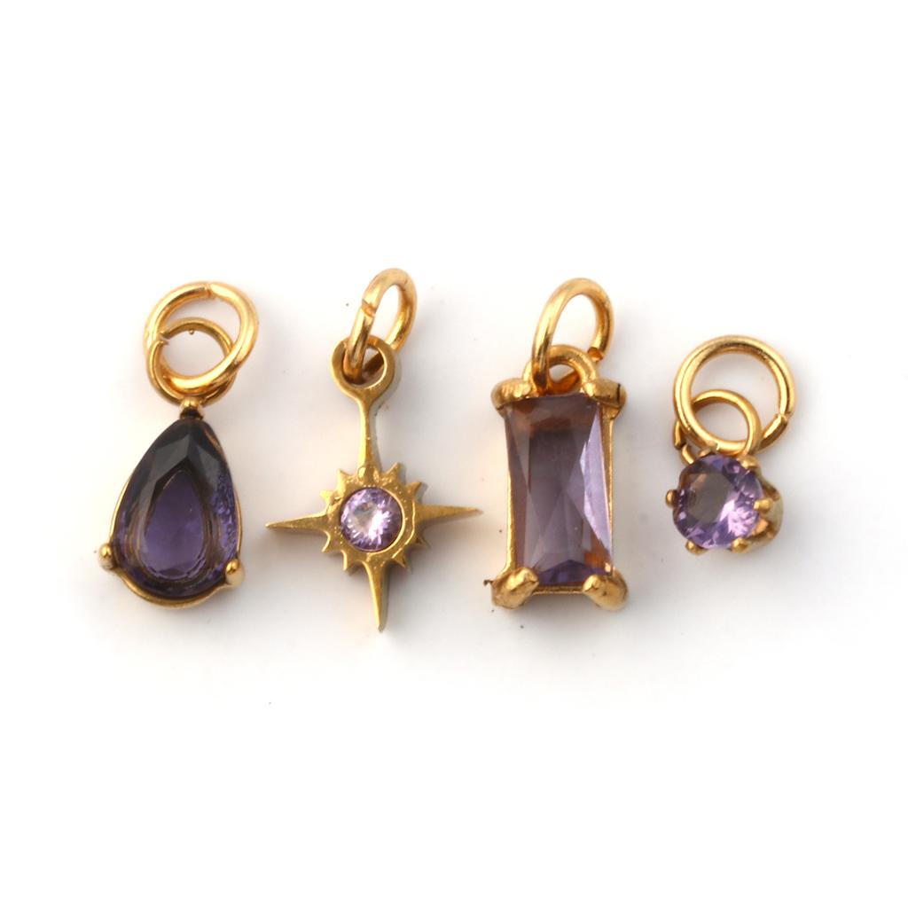 1 Set 304 Stainless Steel Cubic Zirconia Birthstone CharmsGold Plated Mini Pendants for DIY Necklace Jewelry 12x7mm - 9x3.5mm