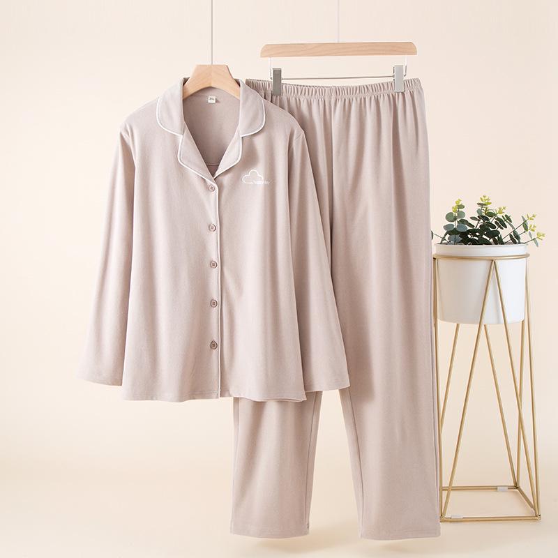 Herbstlicher Damen-Pyjama aus deutschem Samt: Langärmlig, Lange Hose, Draußen tragen, Warm, Weich, Hoher Komfort