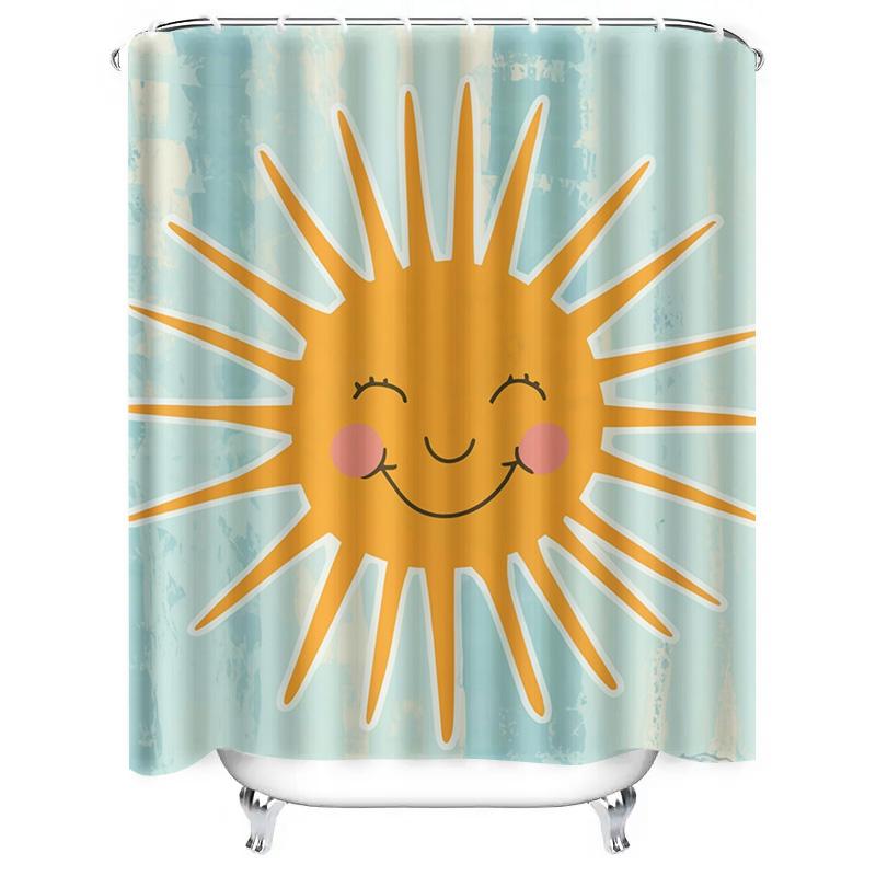 Smiling Sun Design Waterproof Shower Curtain for Bathroom Decor, High-Quality Material  Perfect for Modern Bathrooms