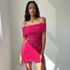 Women's Summer New Sexy One-word Shoulder Mesh Stitching Slim Pleated Short Dress Women