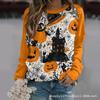 New Halloween Ladies Sweater 3D Digital Printing Pumpkin Bat Dark Pattern Crew Neck Long Sleeve Top