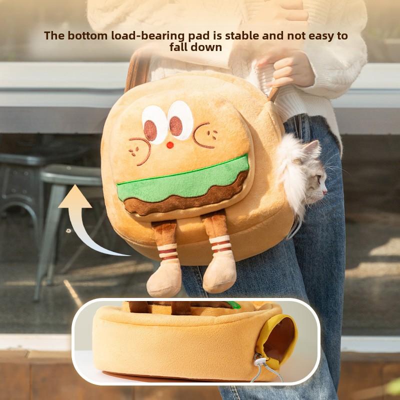 Autumn and Winter Cat Funny Burger Fries Out Bag Warm Cat Bag Dog Pet Backpack Messenger Bag Shoulder Bag