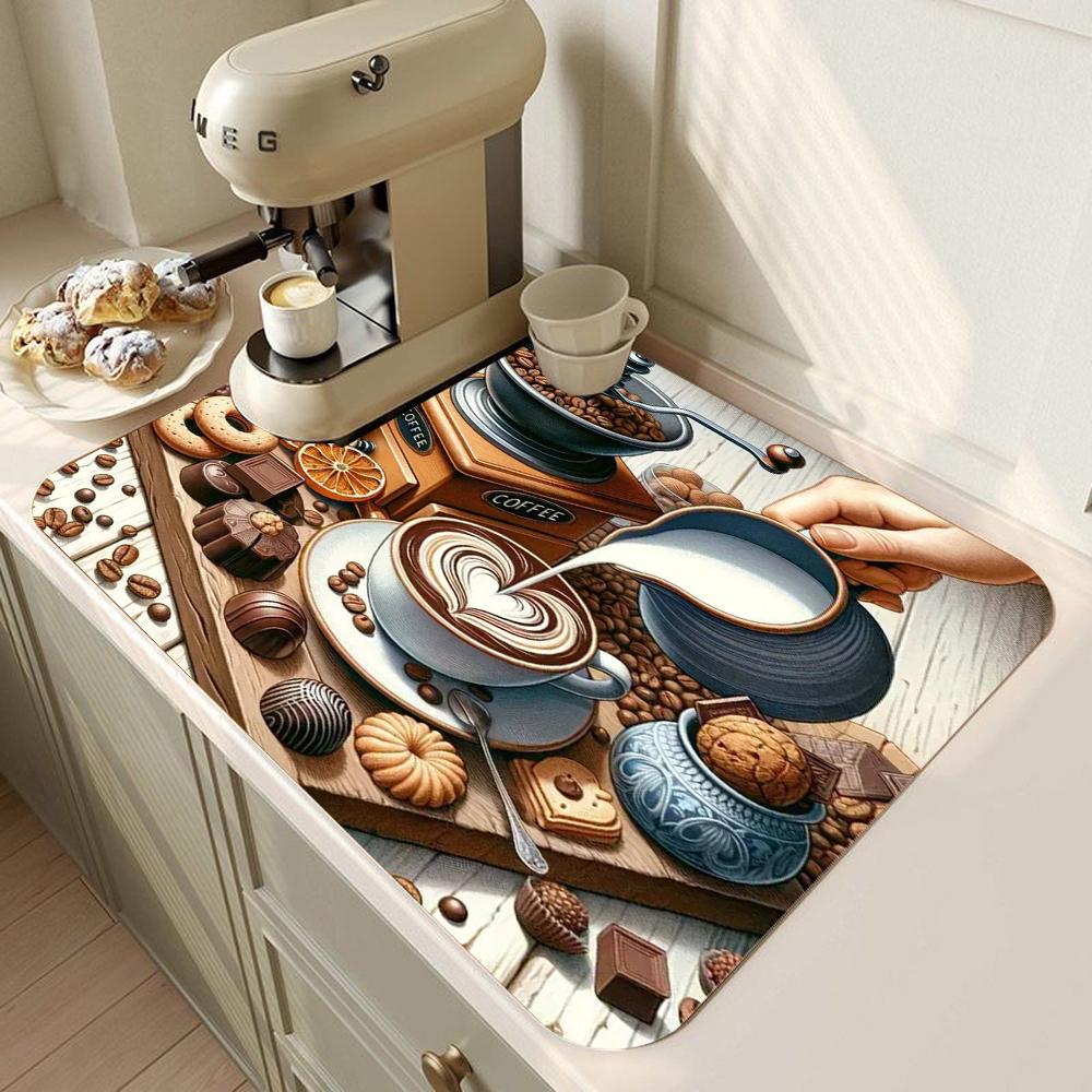 Coffee Cup Drying Mat Non-slip Absorbent Mat Diatoms Tableware Kitchen Counter Drain Mat Coffee Bar Drain Mat