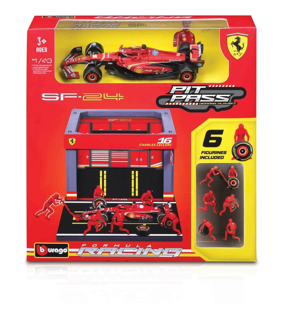 Bburago Formula Pit Pass Ferrari Charles Leclerc 2024 Diecast Miniature Car Finished Product 1/43 SF-24 #16 / 18-36862 (#16)