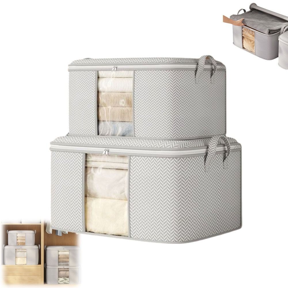 Non-woven Clothes Storage Bag Visible Dustproof Quilt Storage Bag Fishbone Pattern Foldable Storage Box
