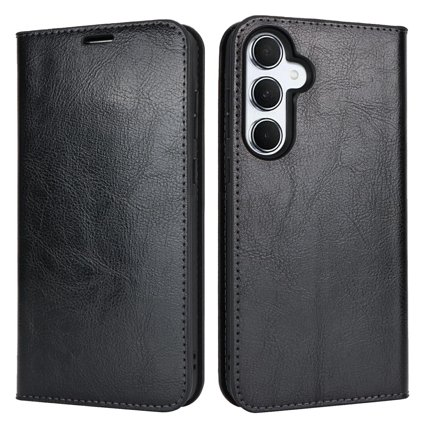 

For Samsung Galaxy S24 FE Case Crazy Horse Texture Split Leather Wallet Phone Cover Black