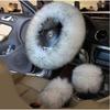3pcs/set Winter Wool Car Steering Wheel Cover Long Australian Wool Heated Fur Steering Wheel Cover Handbrake Gear Shifter Cover