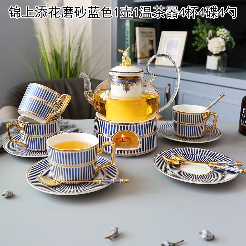 Household Flower Teapot Set, Glass Boiled Fruit Teapot, Ceramic Afternoon Tea Flower Fruit Teacup Tea Set, Candle Heating