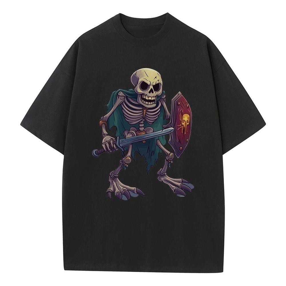 Oversize T Shirt Graphic Tees Shield Sword Skeleton Design Clothes Heavy Comfort Drop Shoulder Vintage T Shirts Mens Tops