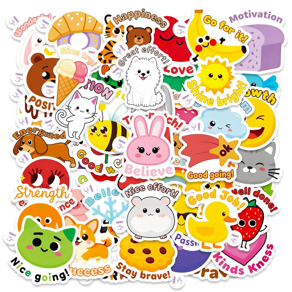 50 Vitality Cute Pet Encouraging Text Small Handle Stickers Cute Animal Inspirational Phrases Decorative Fun Stickers