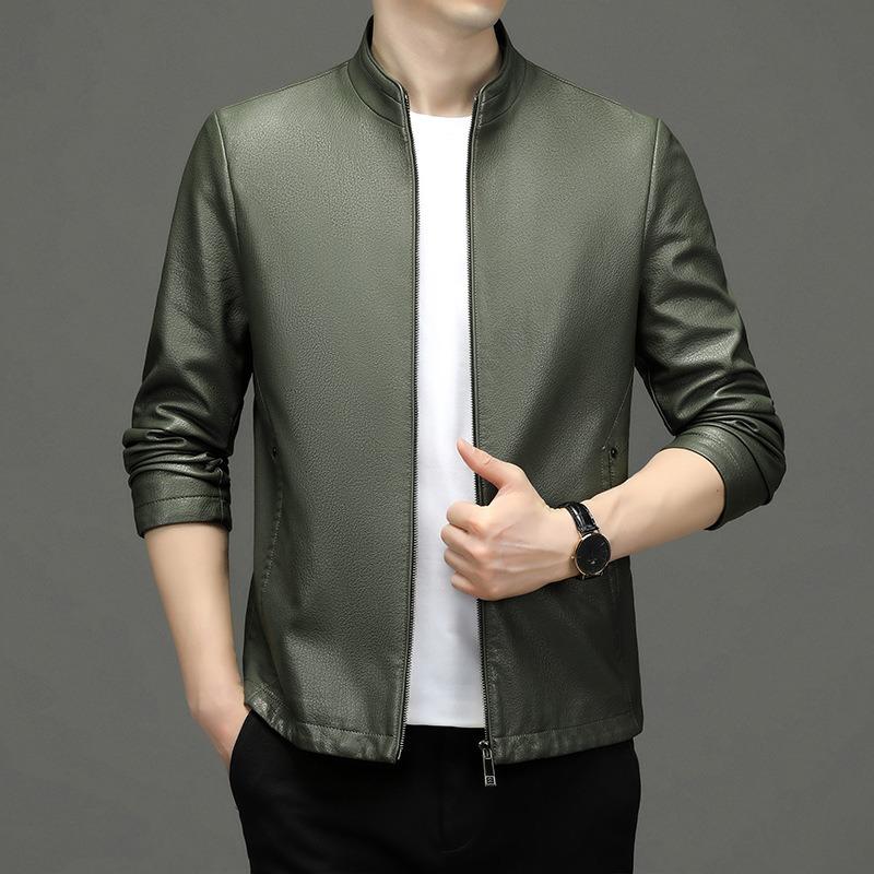 Kožená bunda pánská podzimní a zimní novinka pánský stojatý límec měkká kožená bunda bunda pánská volná ležérní kožená bunda