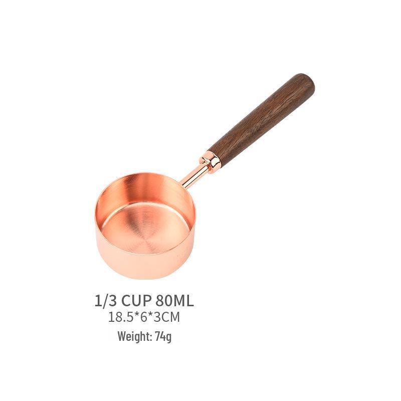 Gold-Plated Stainless Steel Measuring Cups & Spoons Set with Acacia Wood Handles – 8 Pieces