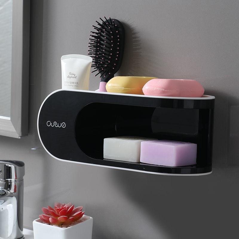 MENGNI Drainer Soap Dish for Bathroom Multifunction Soap Holder with Hooks Organizer Punch-free Storage Box Bathroom Accessories