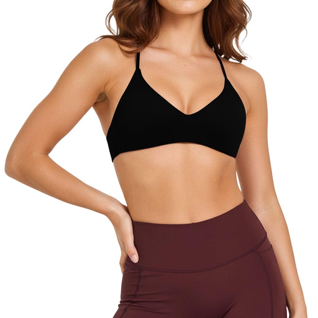 Women Sports Bra with Adjustable Thin Straps Ring Back Design Removable Padding Yoga Workout Bra Top for Fitness Training