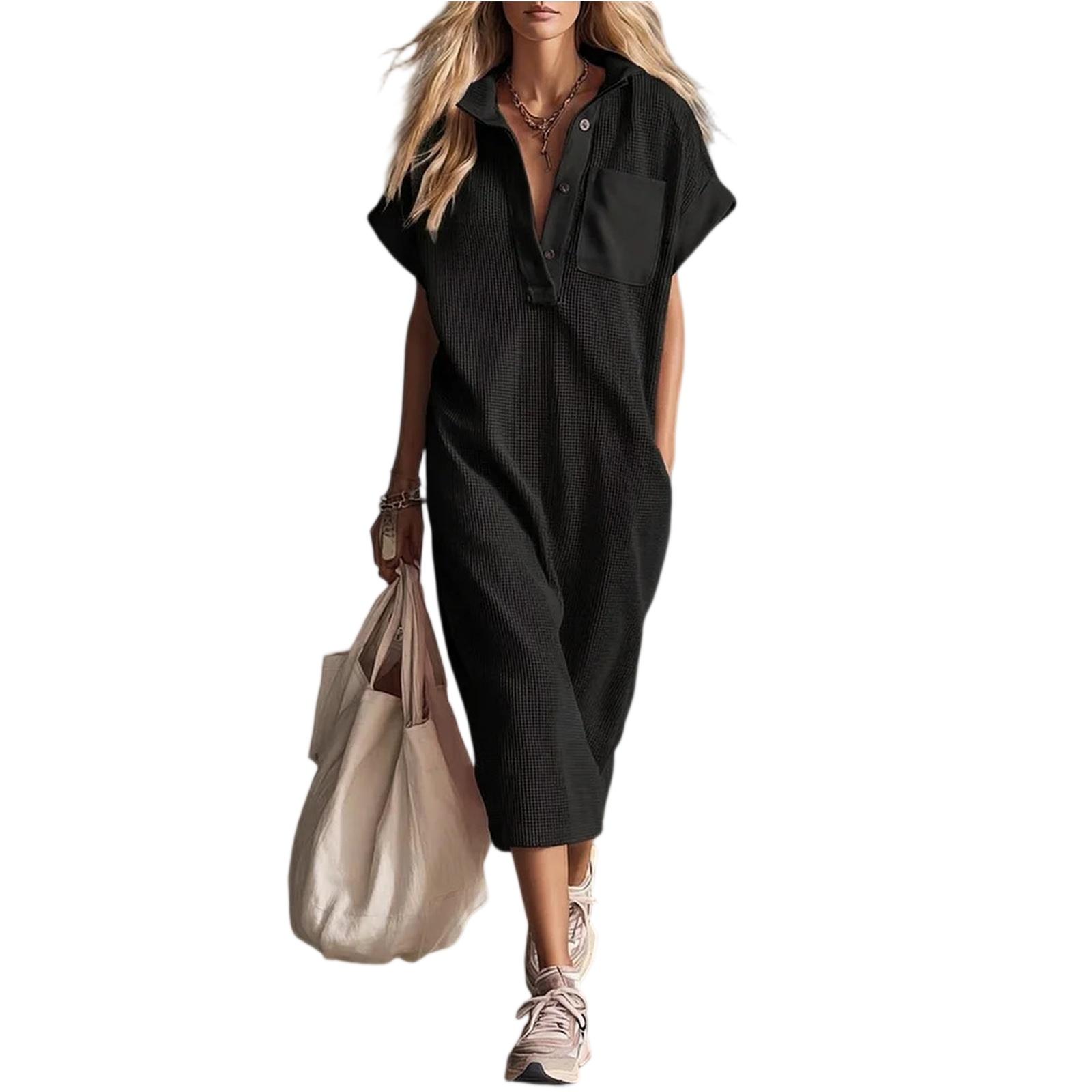 Fashion Women s Short Sleeved Fashion Casual Dress For Women L чёрный