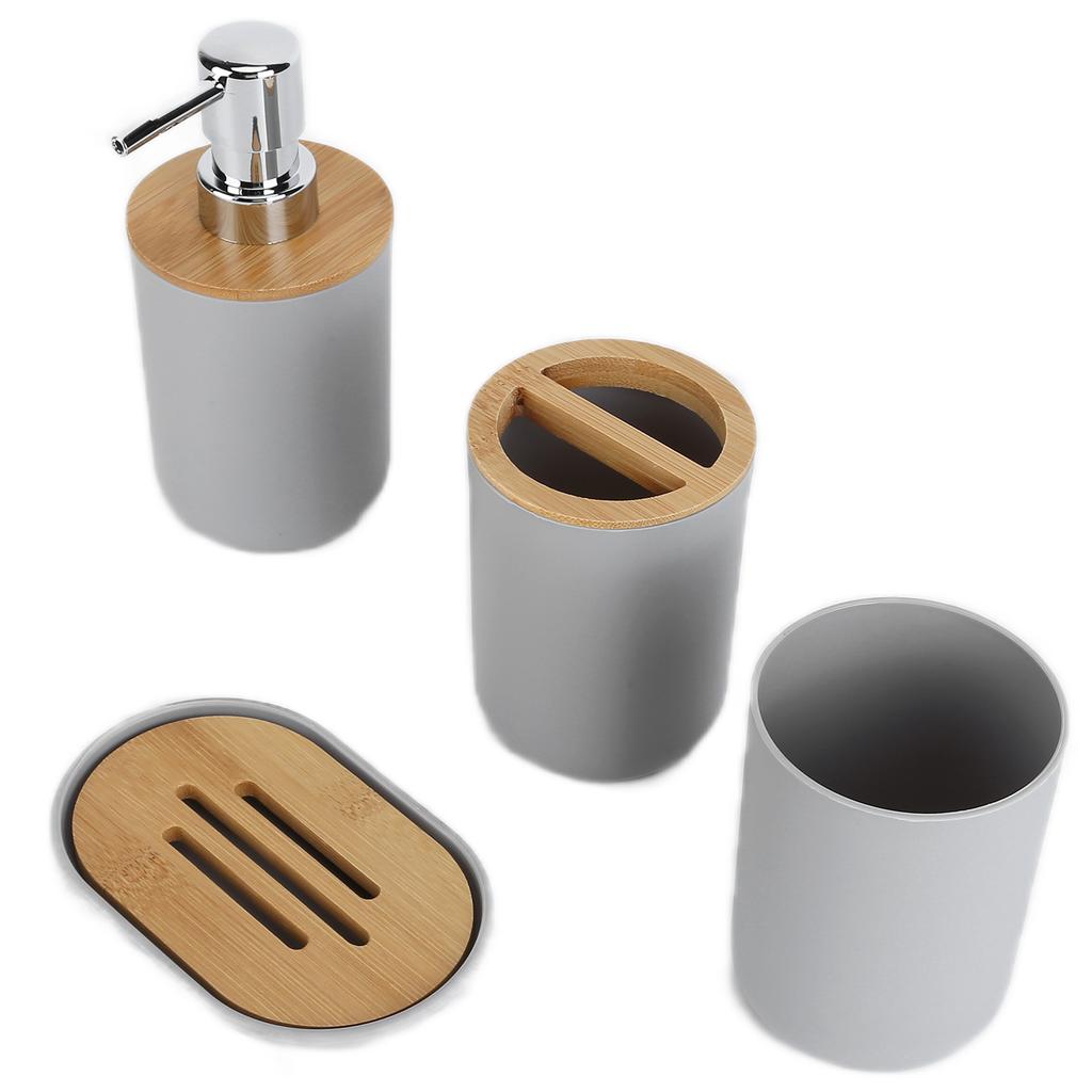 4Pcs Bathroom Accessory Set Bamboo Waterproof Gift Toothbrush Cup for Home Hotel