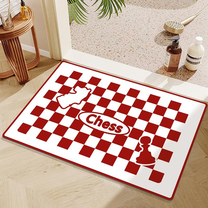 Checkerboard Soft Diatom Mud Absorbent Mat Bathroom Bathroom Door Non-slip Quick Drying Mat Door Mat Entry