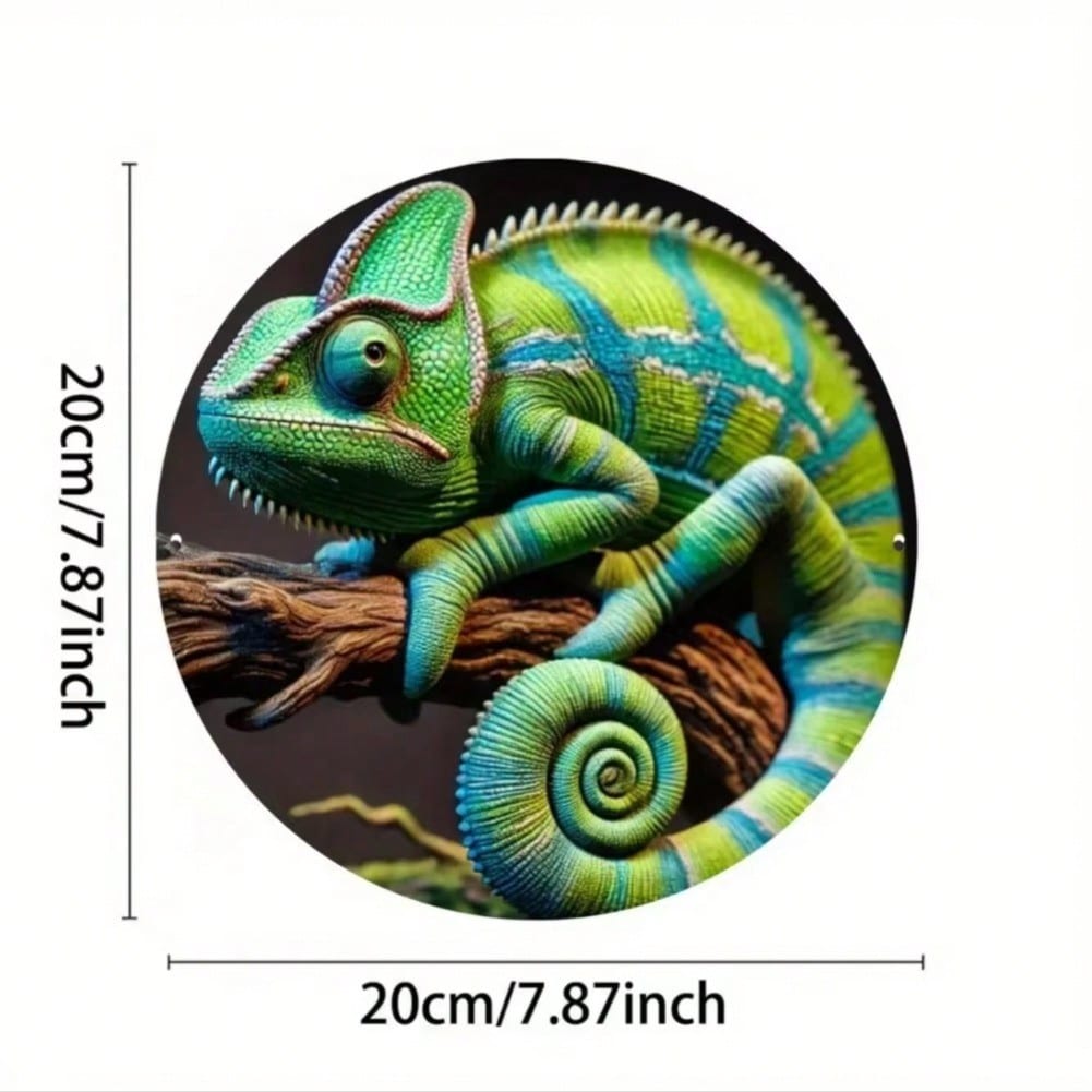 Metal Sign Art 2D Round Chameleon Personalized Wall Decor Gift Office Home Halloween Room Decor Kitchen Bathroom Bedroom Living