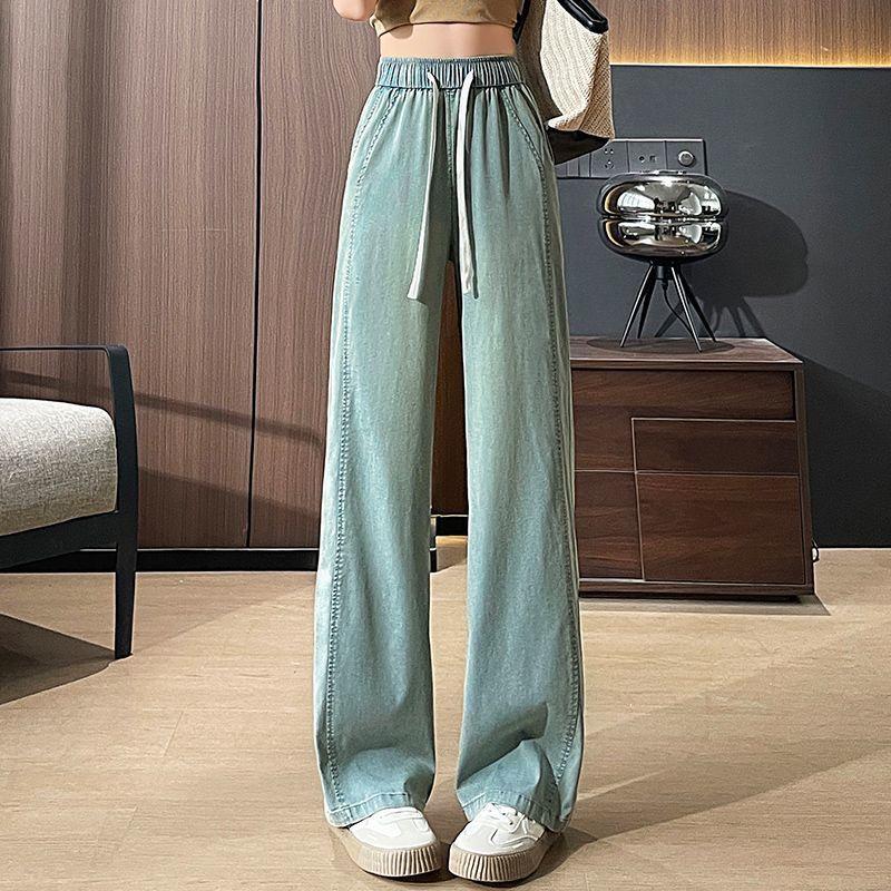 

Plus Size Women s Tencel Denim Straight Leg Pants - Retro Blue, Flaw Concealing, Slimming Wide Leg Design M (Recommended for 90-105 Jin)