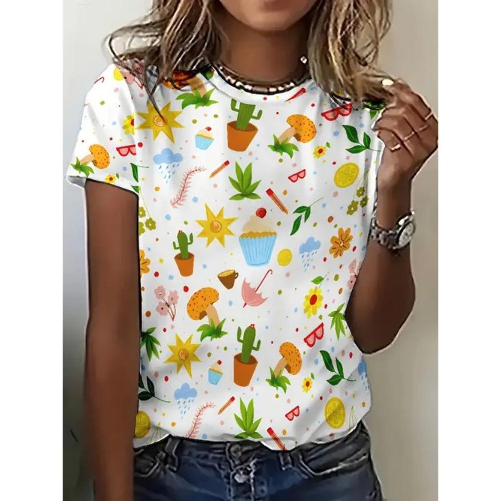 Damen Sommer 3D-gedruckt Neues lässiges kurzärmeliges Blumen-Top T-Shirt