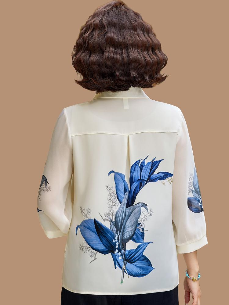 Spring Chiffon Blouse: Stylish Loose-Fit Top for Middle-Aged and Elderly Women