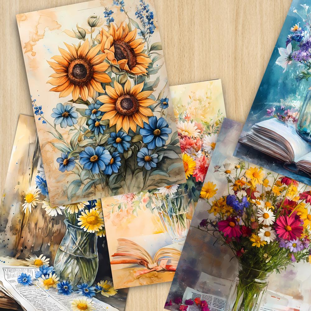 32pcs Retro Floral Postcards, Sunflowers, Chrysanthemums, Ins Style, Wall Decorations, Mailing, Collecting, DIY Cards