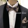 Champagne Gold Paisley [Bow Tie & Pocket Square] 2-Piece Set for Men - One-Touch Fit - Casual & Formal