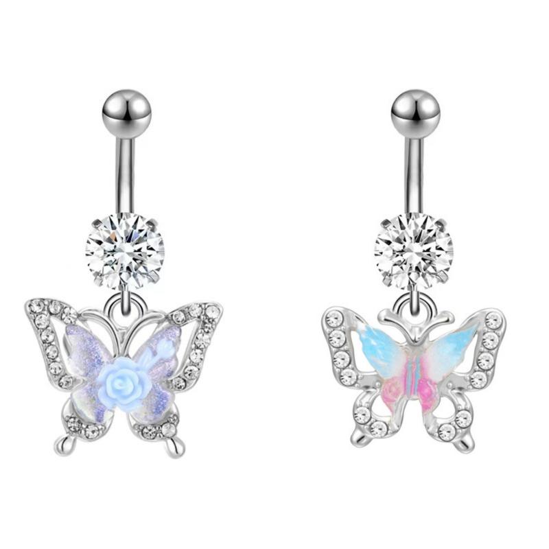 Fashion Exquisite Butterfly Heart Belly Button Ring For Women Girls Body Piercing Stainless Steel Navel Ring Beach Jewelry